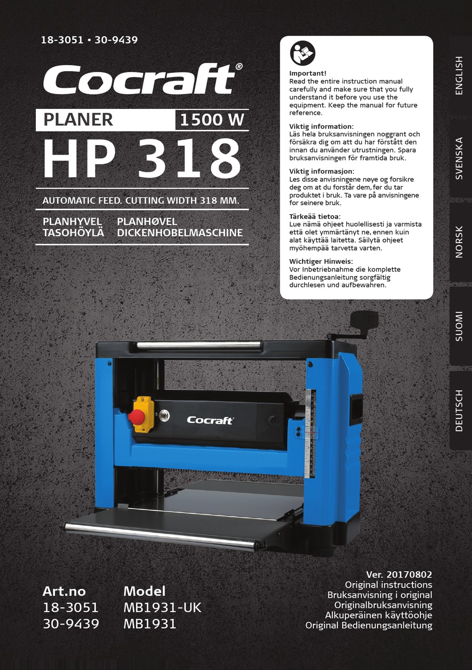 Image of Cocraft HP 318 planing machine