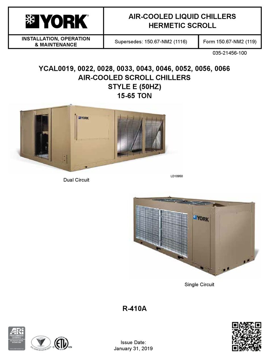 YORK YCAL0019 CHILLER INSTALLATION OPERATION & MAINTENANCE ManualsLib