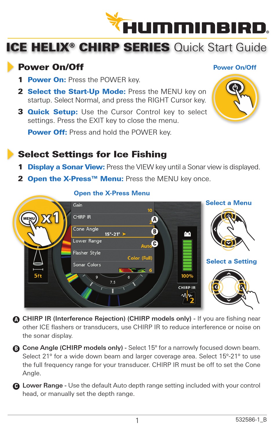 HUMMINBIRD ICE HELIX CHIRP SERIES SONAR QUICK START MANUAL ManualsLib
