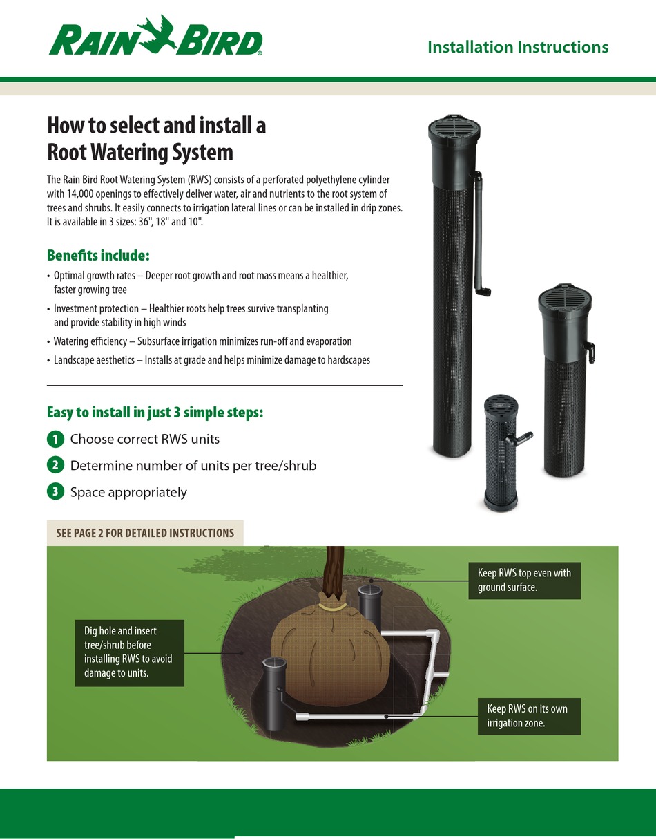 RAIN BIRD ROOT WATERING SYSTEM INSTALLATION INSTRUCTIONS Pdf Download