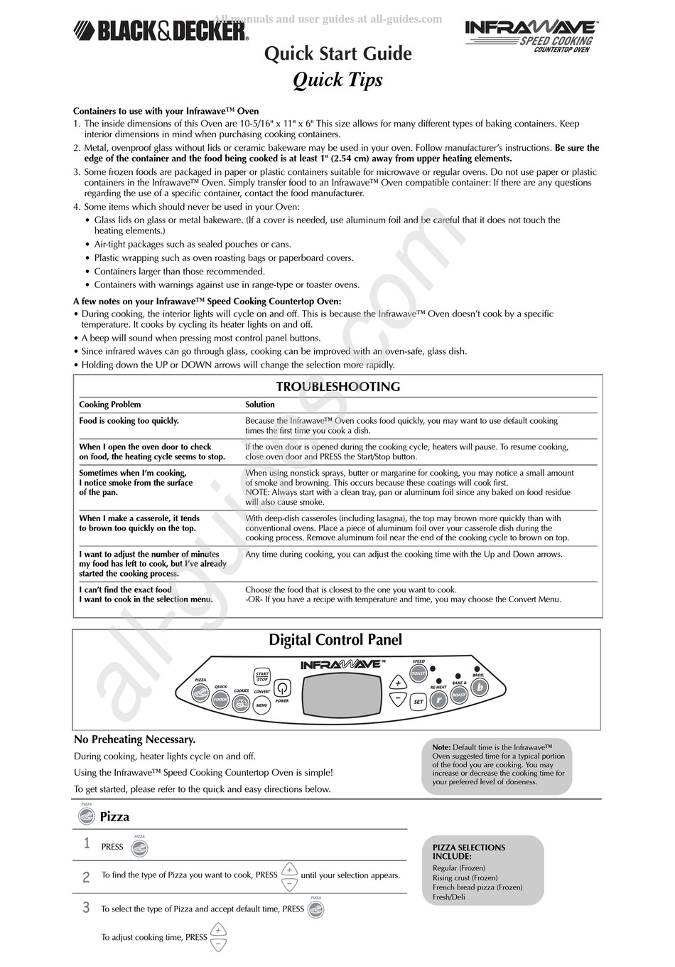 BLACK & DECKER INFRAWAVE OVEN QUICK START MANUAL ManualsLib