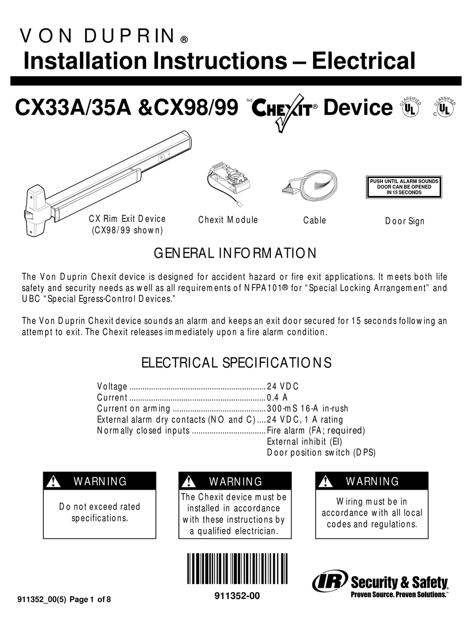 VON DUPRIN CHEXIT CX33A/35A DOOR OPENING SYSTEM INSTALLATION