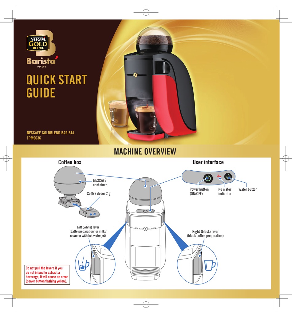 NESCAFE GOLDBLEND BARISTA TPM9636 COFFEE MAKER QUICK START MANUAL