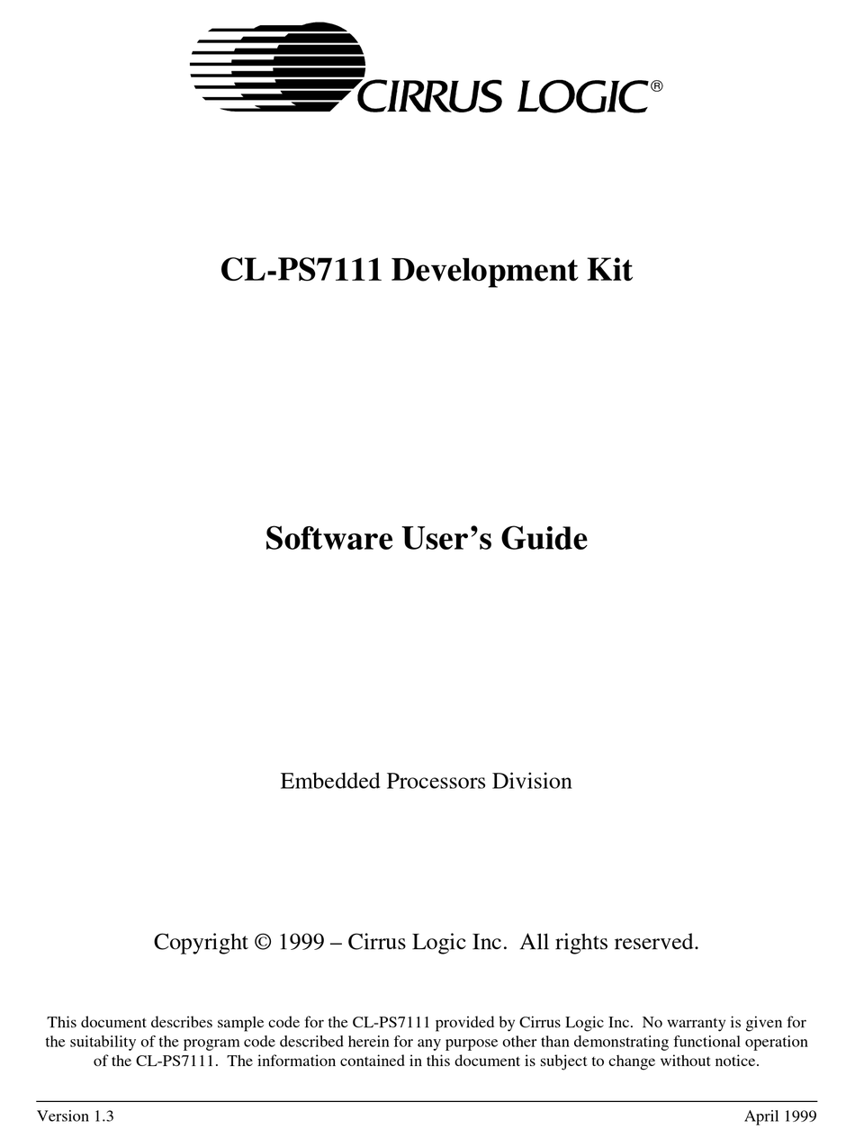 CIRRUS LOGIC CLPS7111 SOFTWARE USER'S MANUAL Pdf Download ManualsLib
