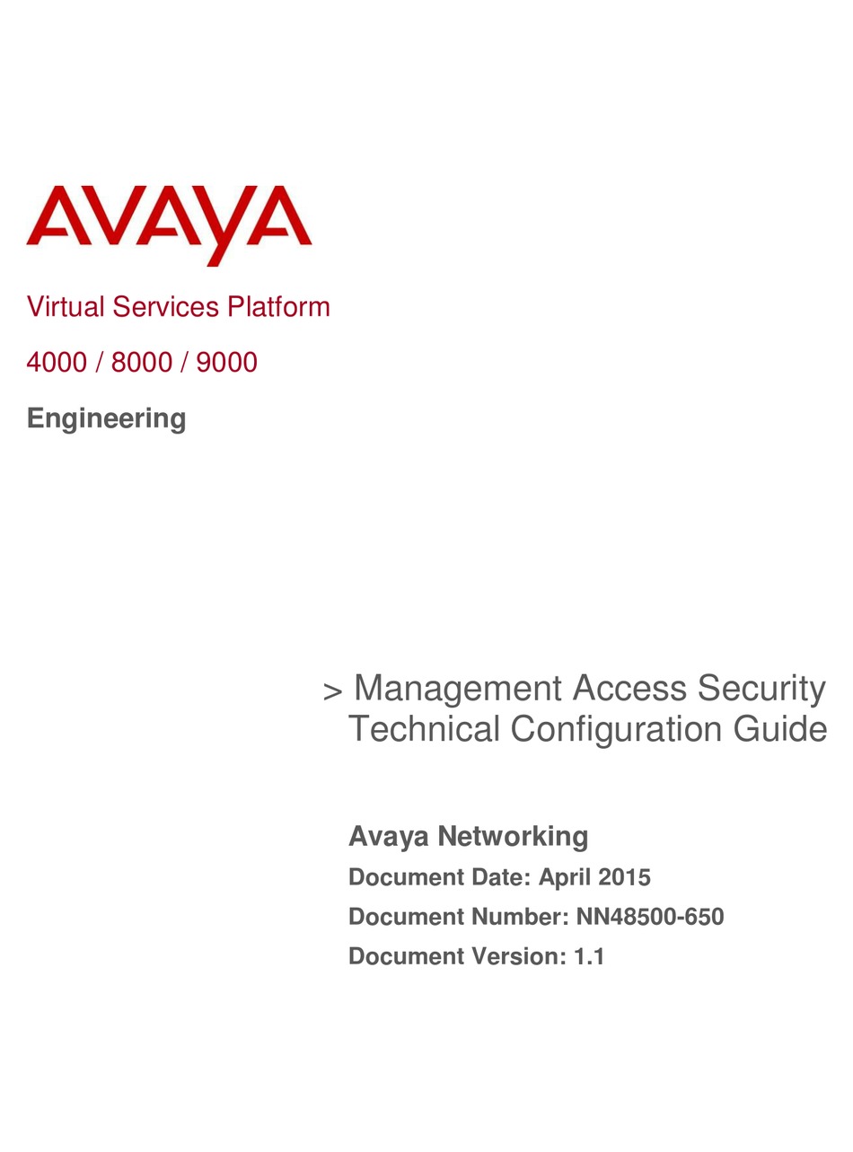 AVAYA VSP 4000 CONFERENCE SYSTEM TECHNICAL CONFIGURATION MANUAL ...