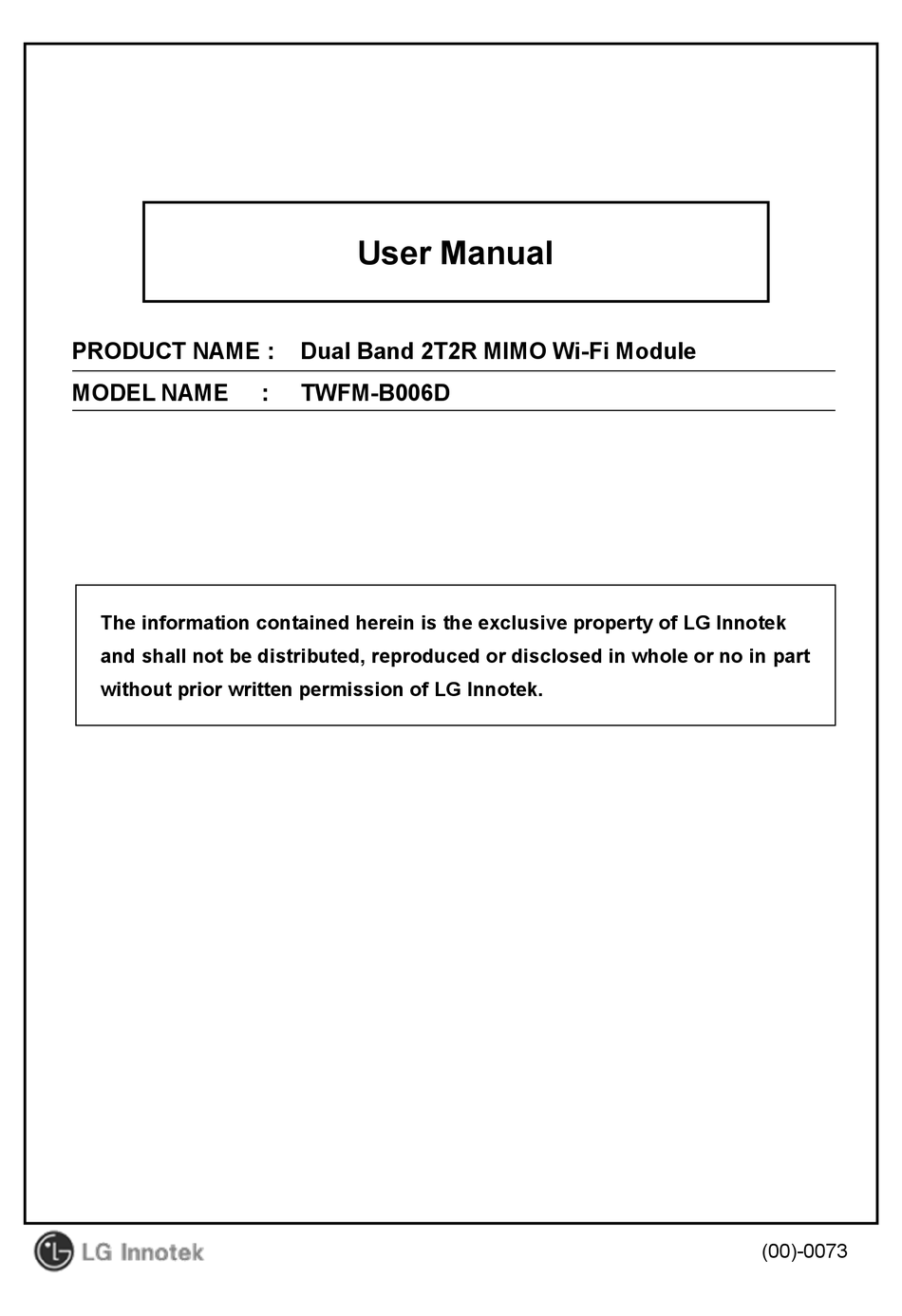 LG INNOTEK TWFMB006D USER MANUAL Pdf Download ManualsLib
