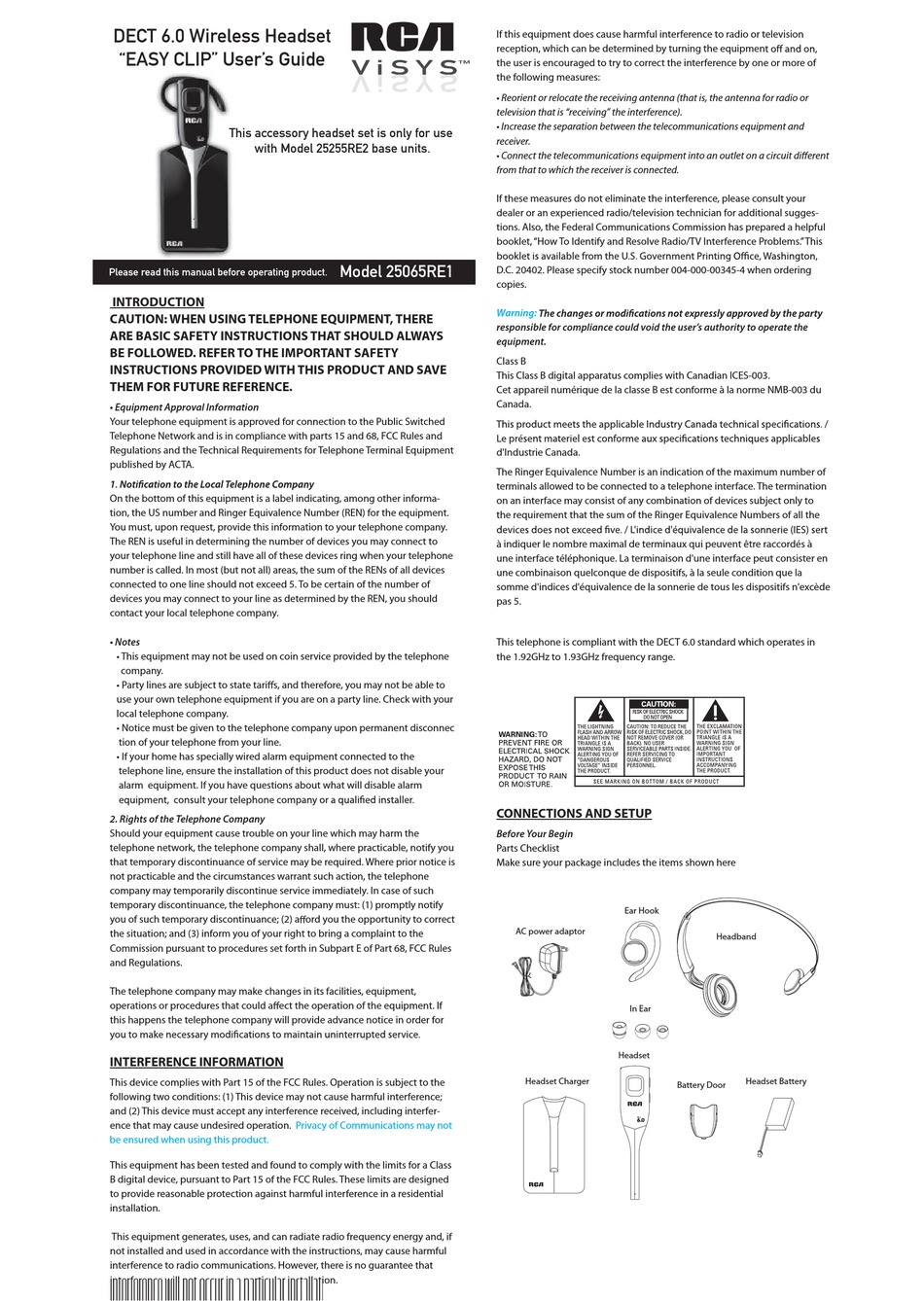 RCA VISYS 25065RE1 HEADSET USER MANUAL ManualsLib