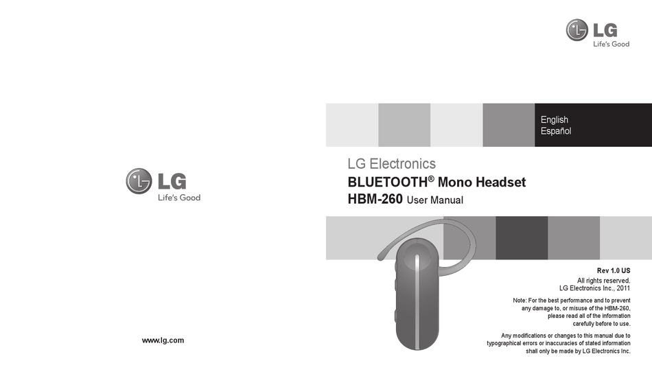 LG HBM 260 HEADSET USER MANUAL ManualsLib