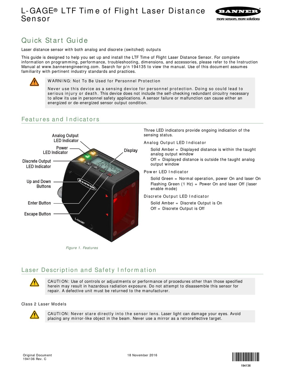 BANNER LGAGE LTF QUICK START MANUAL Pdf Download ManualsLib