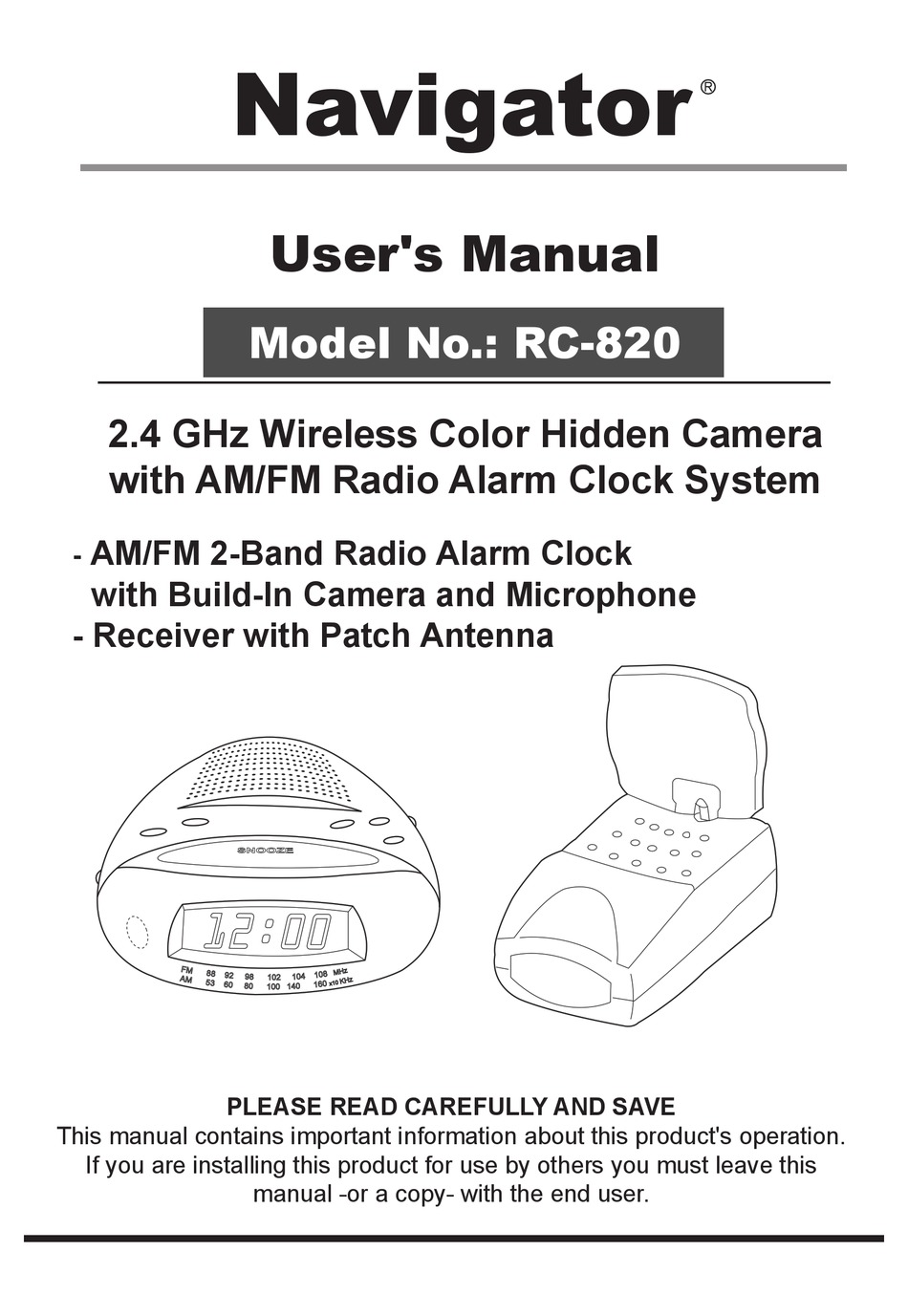 NAVIGATOR RC820 SECURITY CAMERA USER MANUAL ManualsLib