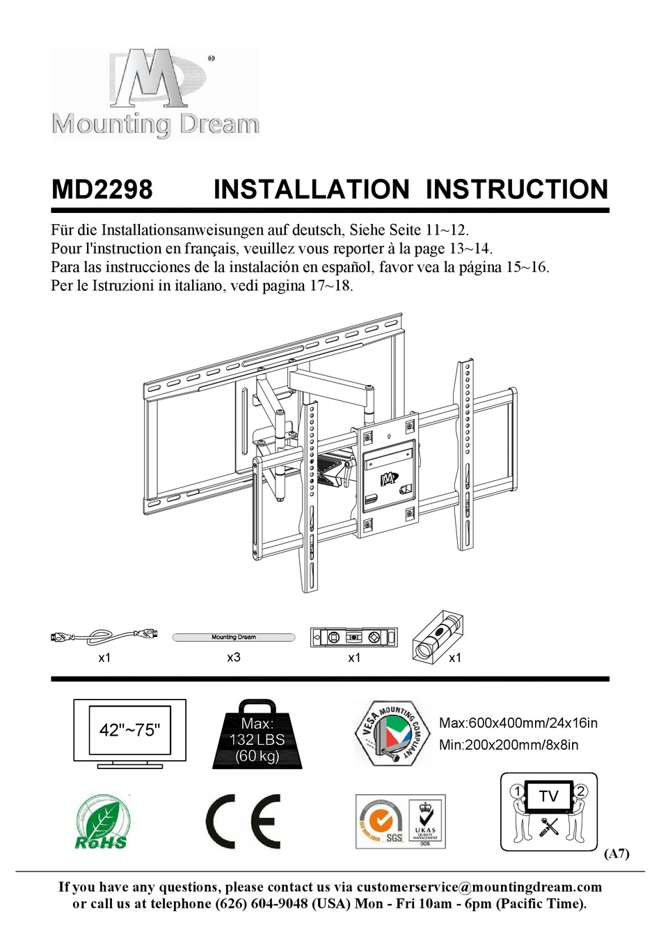 Mounting Dream Md2298 Installation Instruction Pdf Download Manualslib