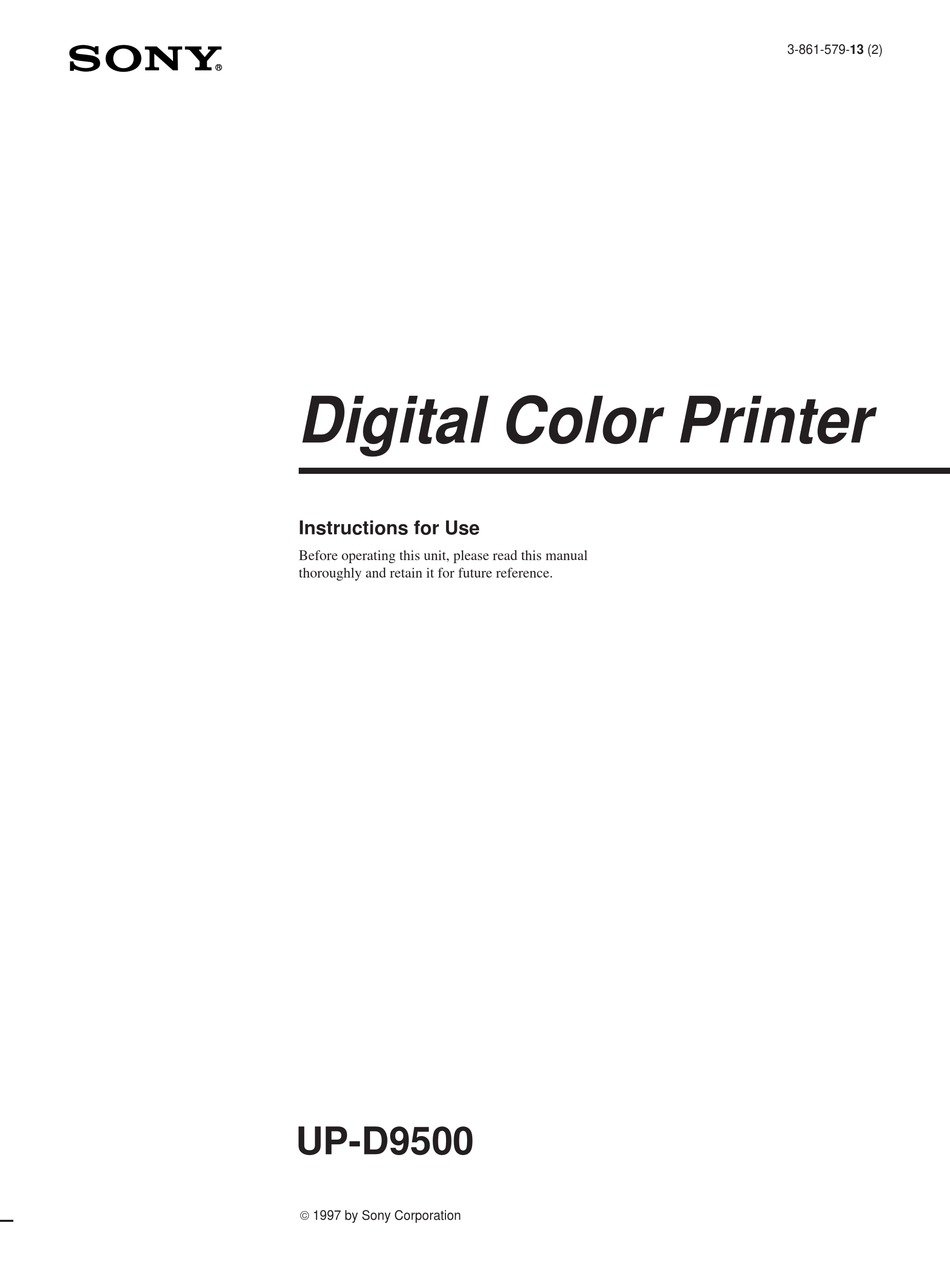 SONY UP-D9500 PRINTER INSTRUCTIONS FOR USE MANUAL | ManualsLib