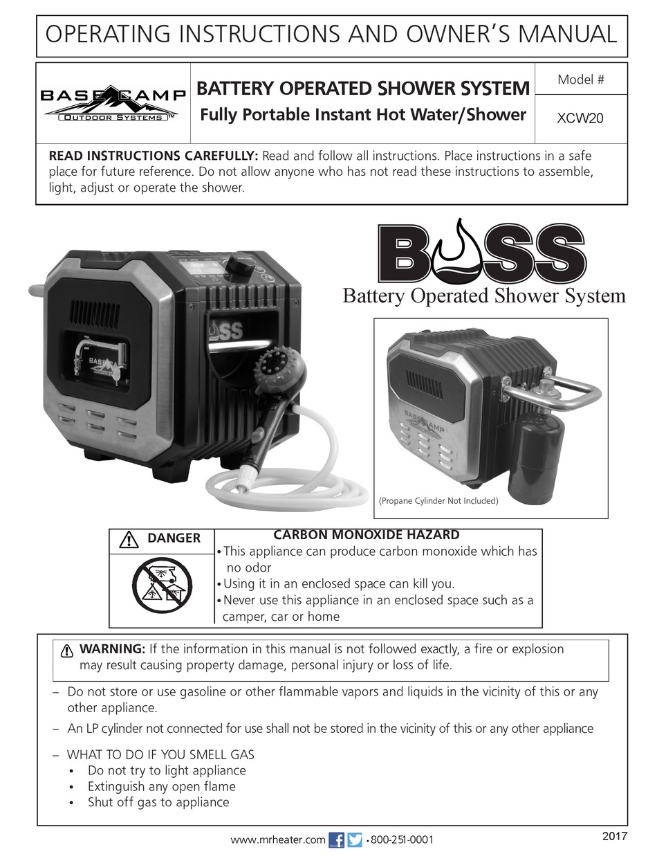 MR. HEATER BOSS XCW20 WATER HEATER OPERATING INSTRUCTIONS AND OWNER'S