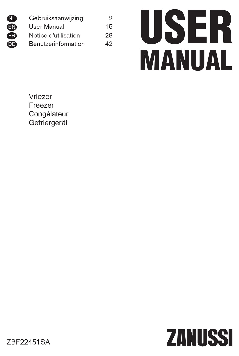 ZANUSSI ZBF22451SA FREEZER USER MANUAL ManualsLib