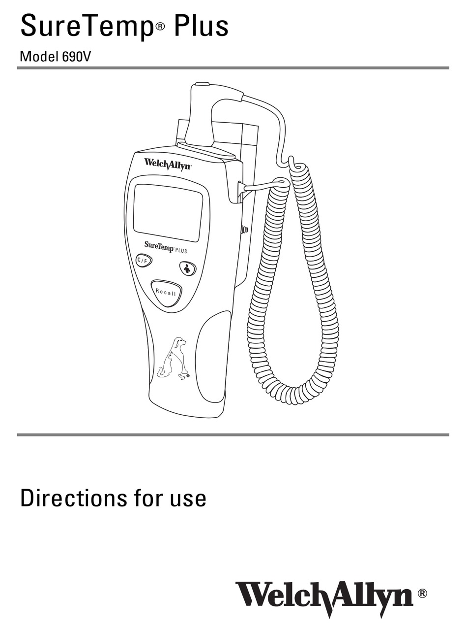 WELCH ALLYN SURETEMP PLUS 690V THERMOMETER DIRECTIONS FOR USE MANUAL ...