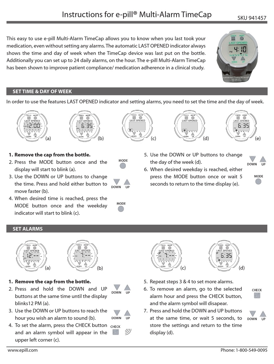 EPILL MULTIALARM TIMECAP PILL REMINDER DEVICE INSTRUCTIONS ManualsLib