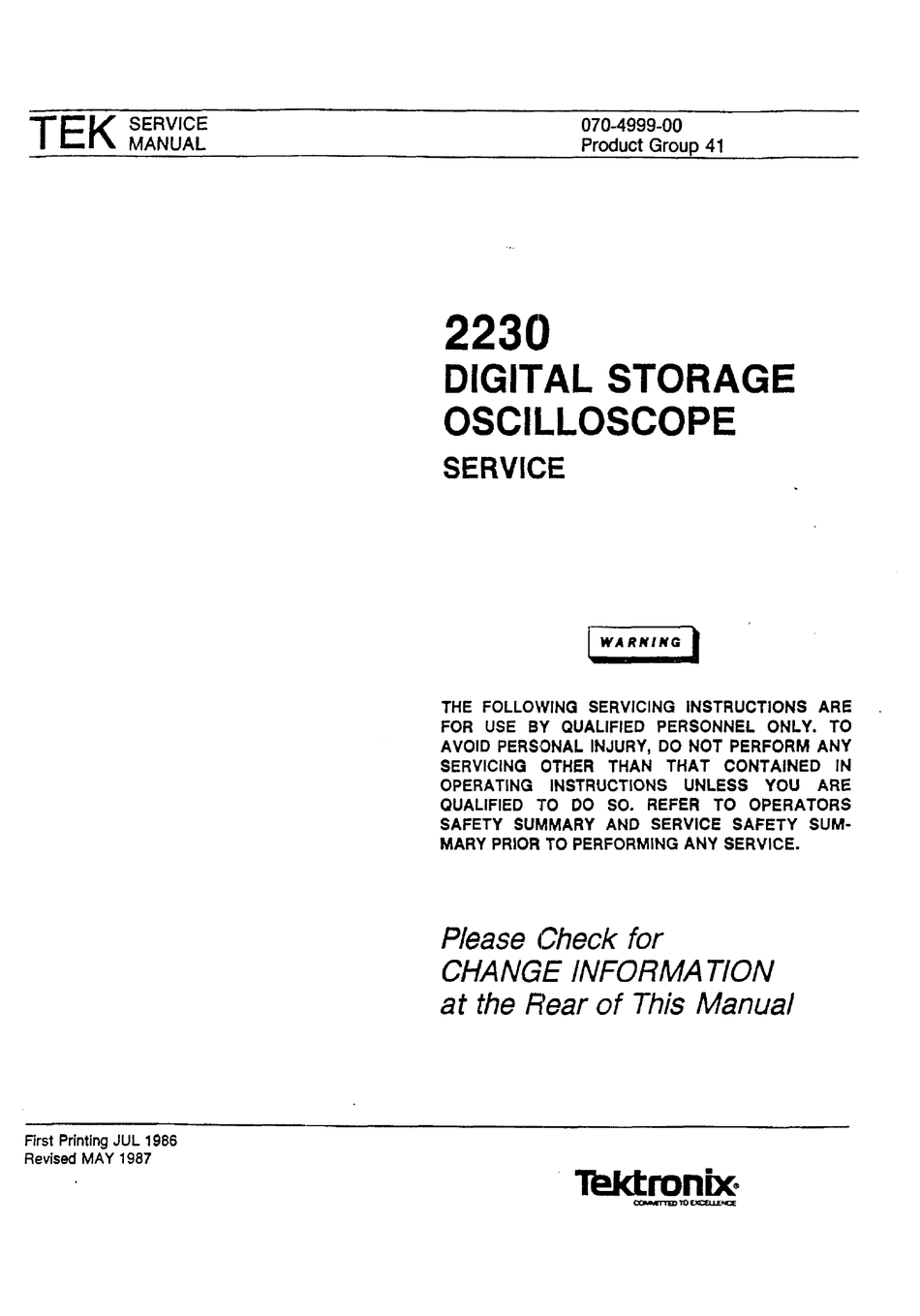 2 volumes TEKTRONIX 2230 Oscilloscope Service & Operators Manuals 