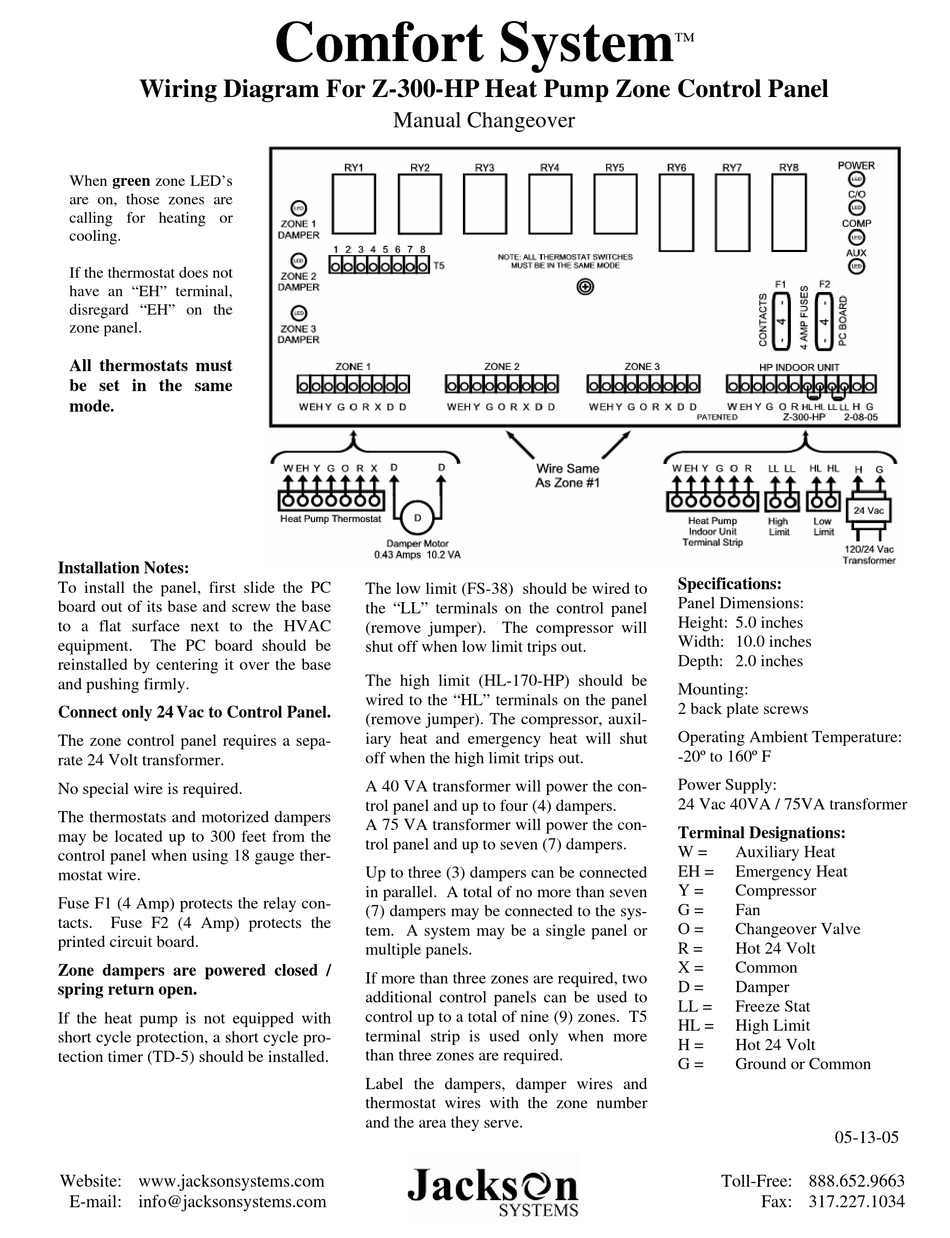 JACKSON SYSTEMS COMFORT SYSTEM Z300HP CONTROL PANEL WIRING DIAGRAM ManualsLib