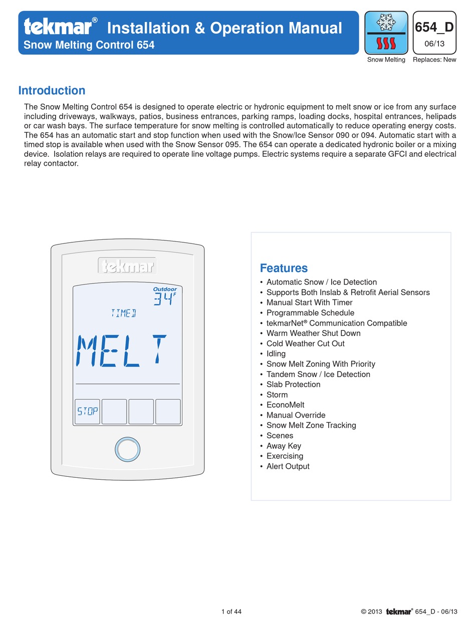 TEKMAR 654 INSTALLATION & OPERATION MANUAL Pdf Download | ManualsLib