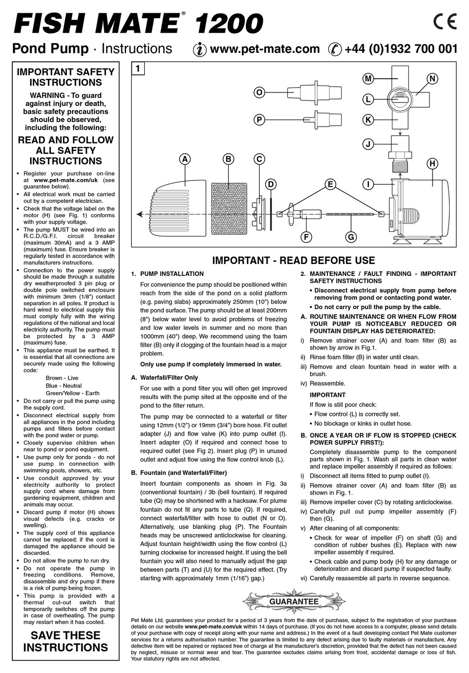 PET MATE FISH MATE 1200 WATER PUMP INSTRUCTIONS ManualsLib