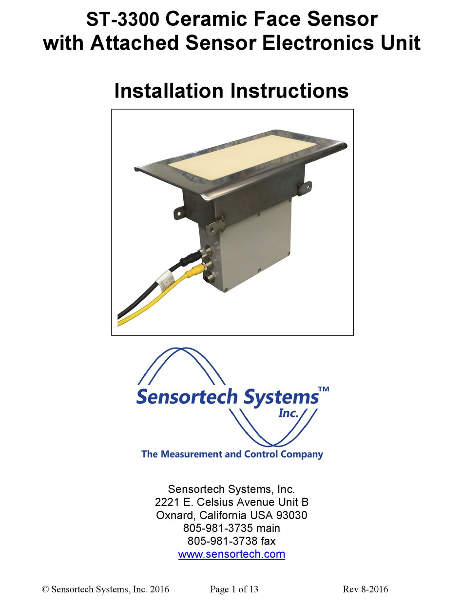 Sensortech Systems St 3300 Installation Instructions Manual Pdf 