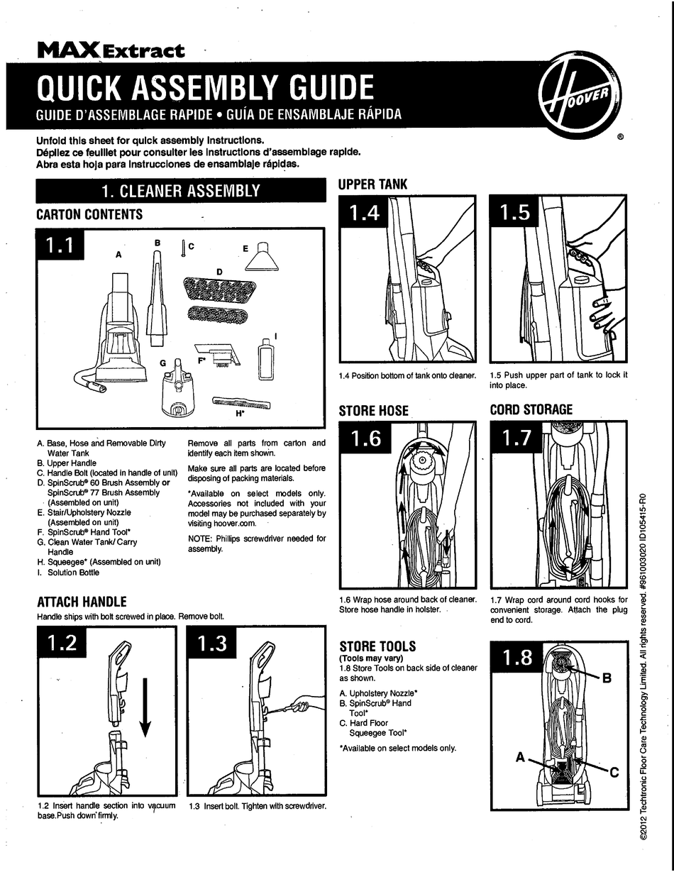 HOOVER MAX EXTRACT QUICK ASSEMBLY MANUAL Pdf Download | ManualsLib