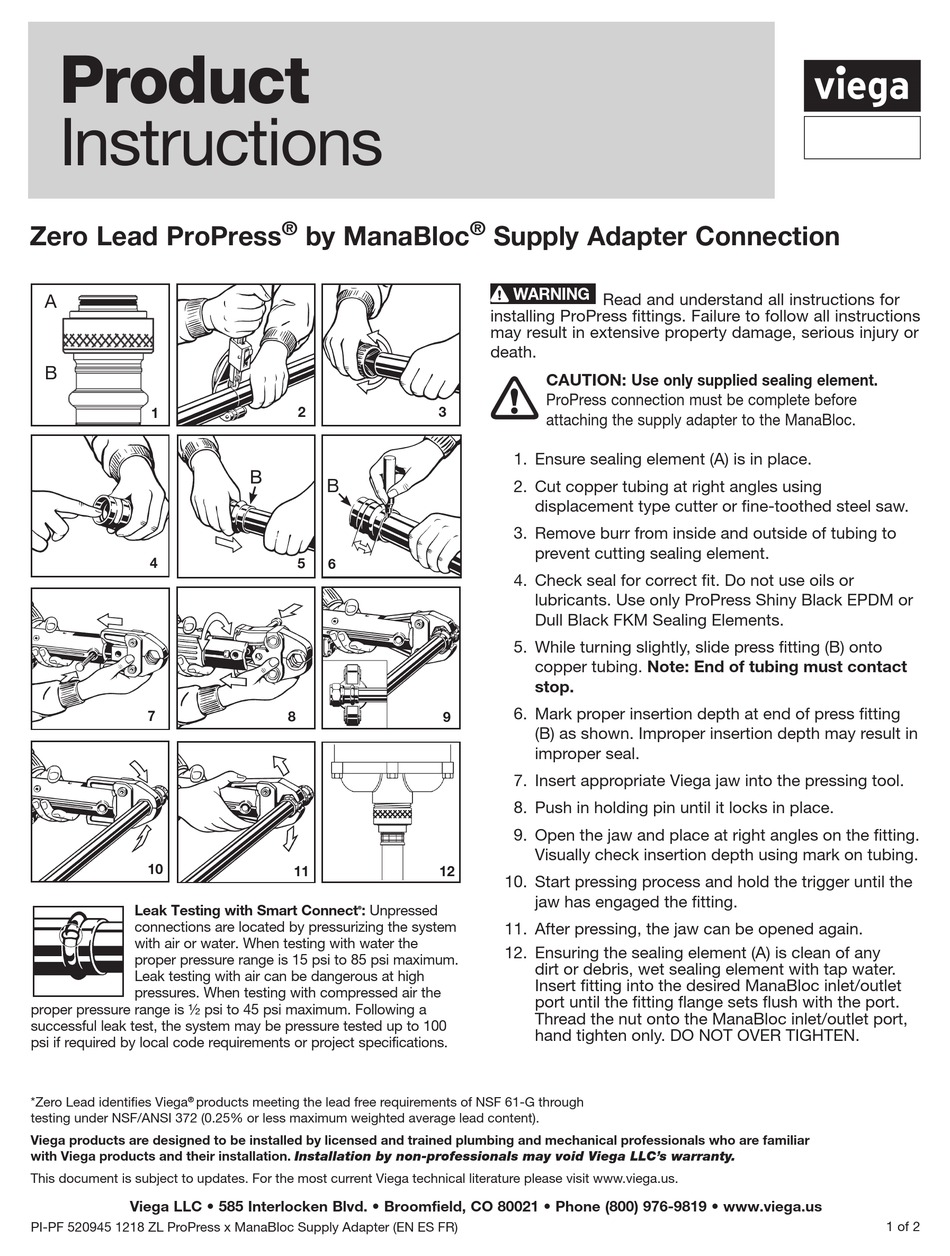 VIEGA MANABLOC PROPRESS ADAPTER PRODUCT INSTRUCTIONS ManualsLib