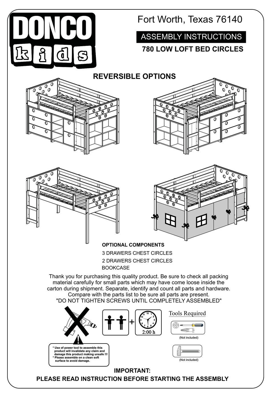 Assembly Instructions Manual, Donco Bunk Bed Assembly Instructions