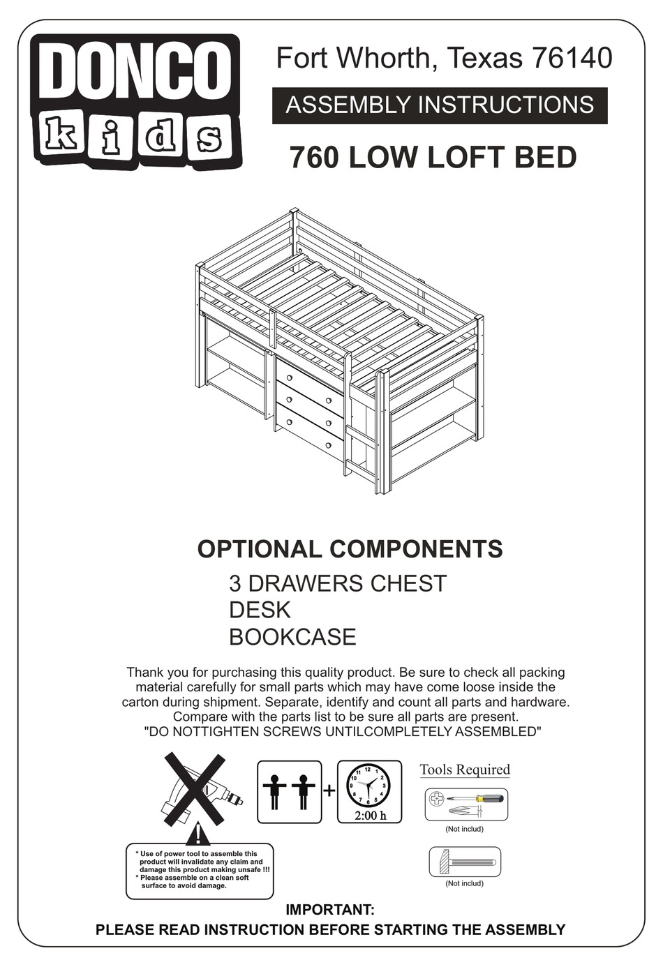 Donco Kids 760 Assembly Instructions, Loft Bed With Slide Assembly Instructions
