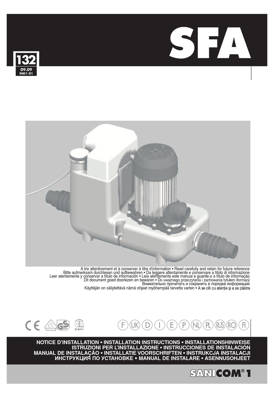 SFA SANICOM 1 WATER PUMP INSTALLATION INSTRUCTIONS MANUAL | ManualsLib