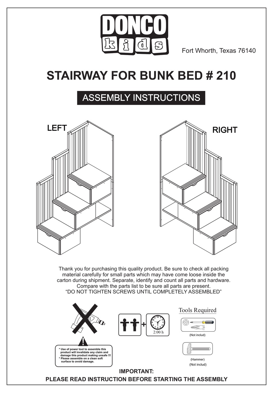 Donco Kids Stairway For Bunk Bed 210, Donco Bunk Bed Assembly Instructions