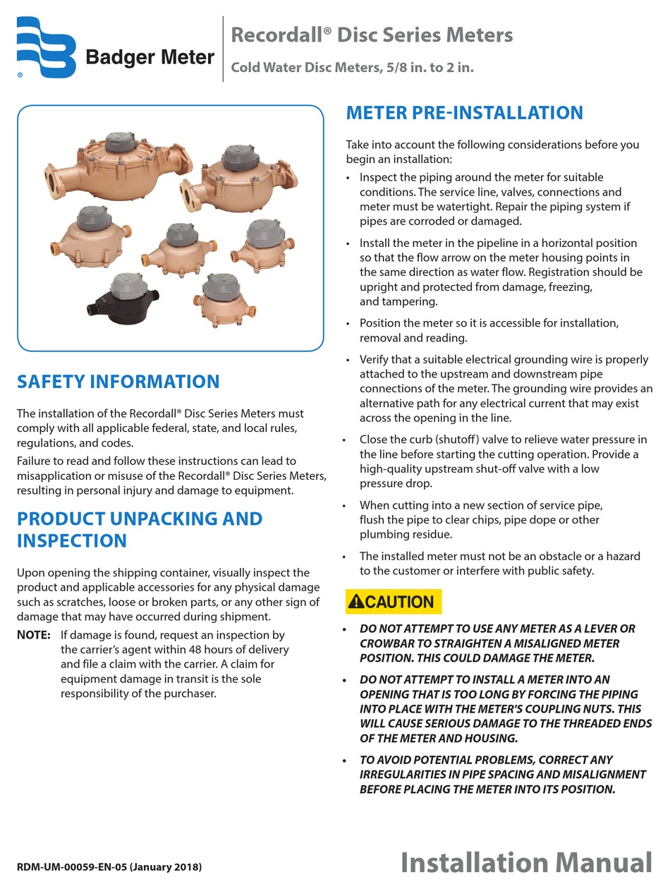 BADGER METER RECORDALL DISC SERIES INSTALLATION MANUAL Pdf Download