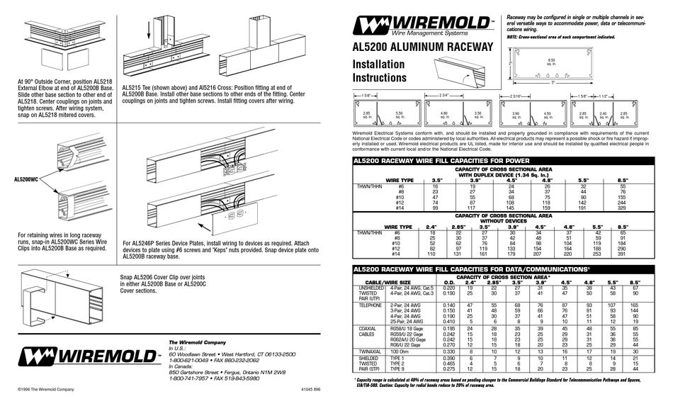 WIREMOLD AL5200 INSTALLATION INSTRUCTIONS Pdf Download | ManualsLib