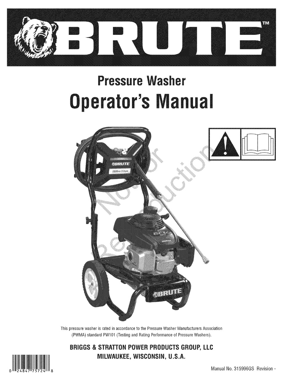 BRIGGS & STRATTON BRUTE PRESSURE WASHER OPERATOR'S MANUAL ManualsLib