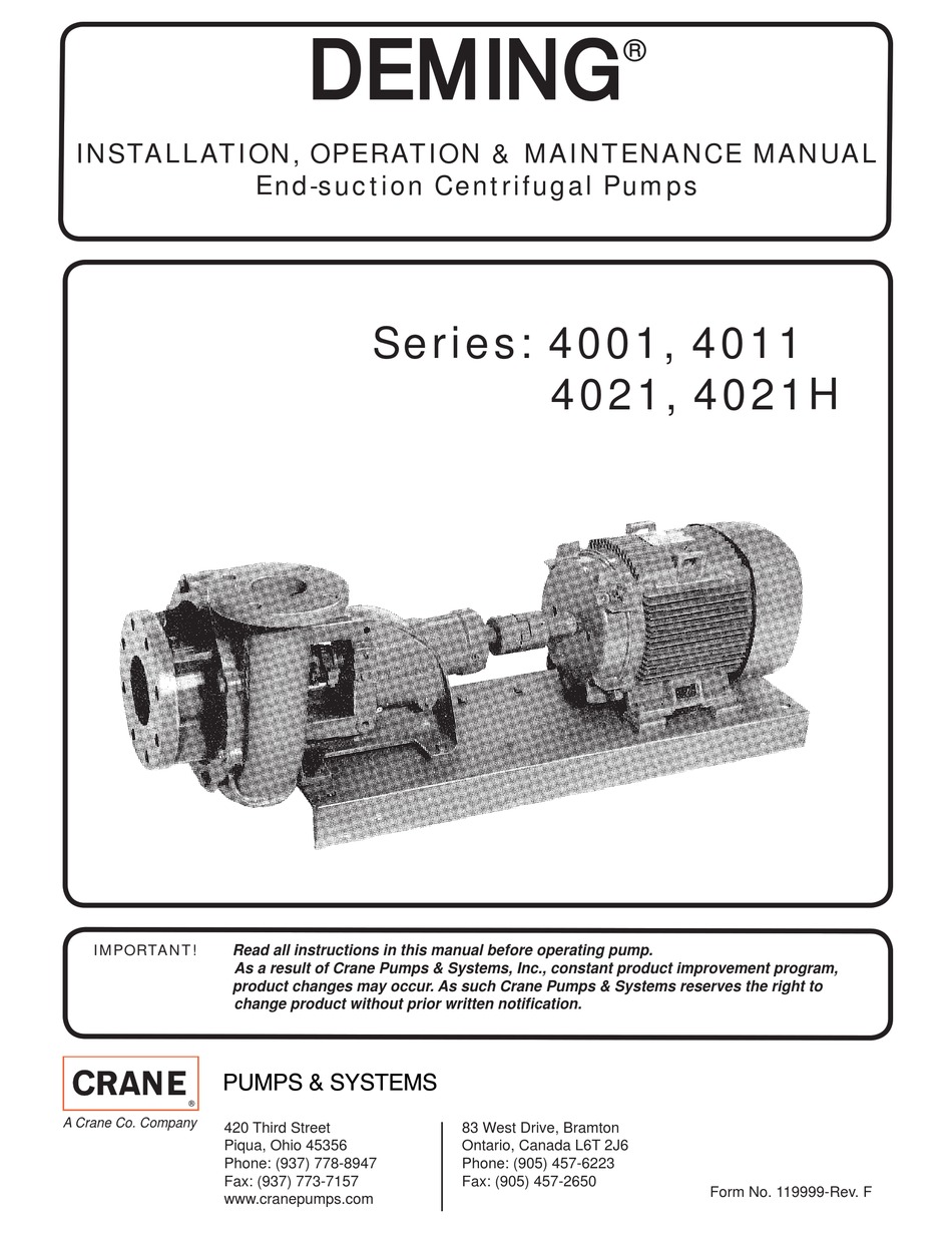 DEMING 4021H WATER PUMP INSTALLATION, OPERATION & MAINTENANCE MANUAL ...