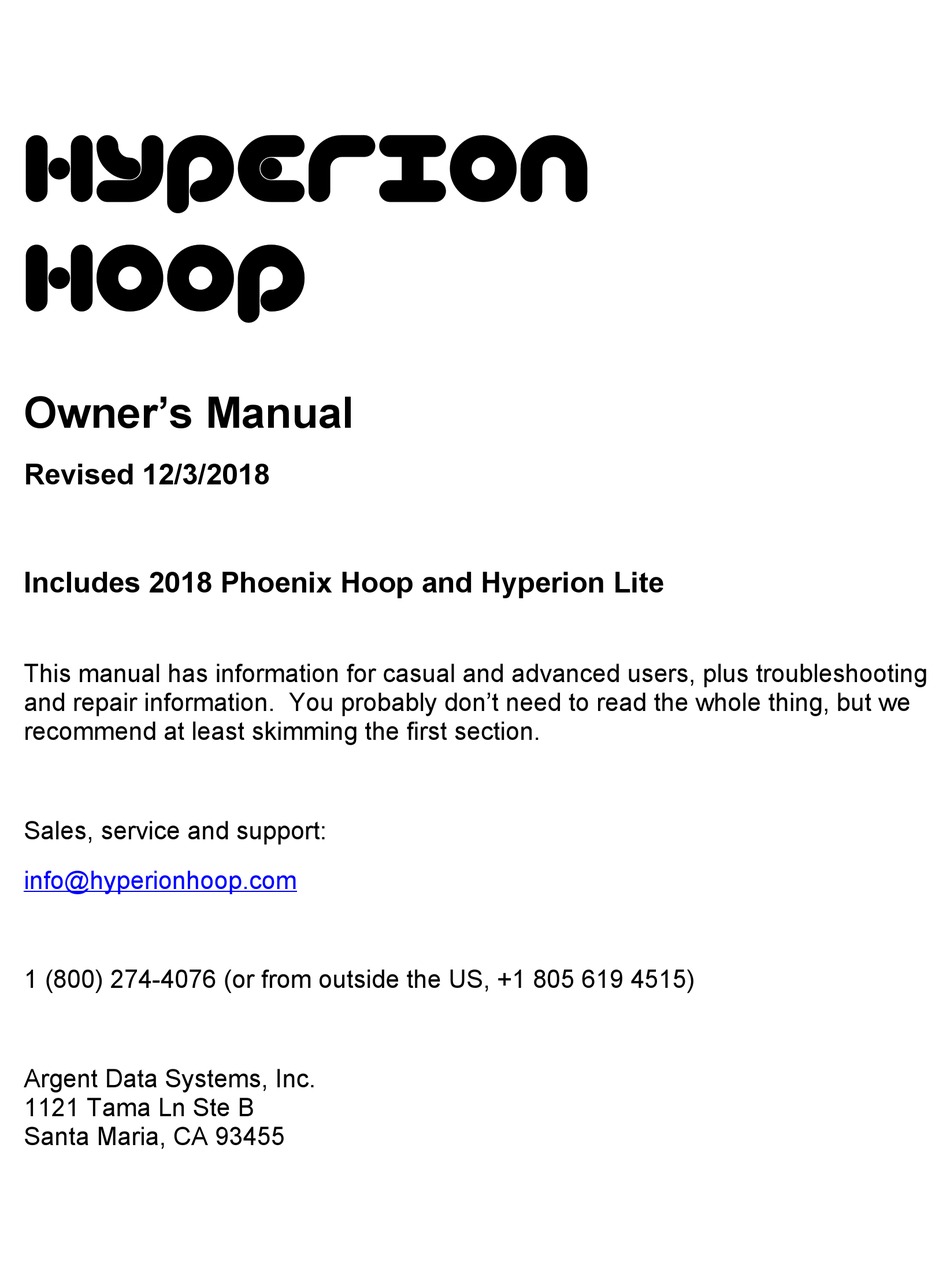 ARGENT DATA SYSTEMS HYPERION HOOP OWNER