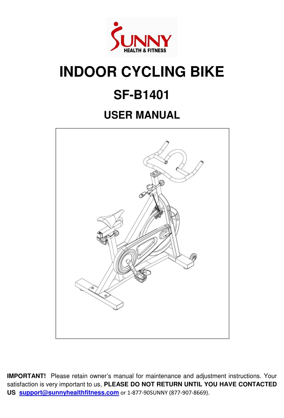 SUNNY HEALTH & FITNESS SFB1401 EXERCISE BIKE USER MANUAL ManualsLib