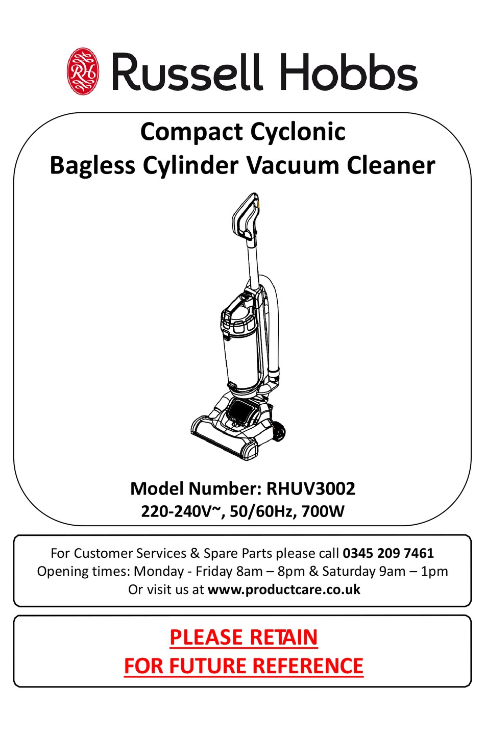 RUSSELL HOBBS RHUV3002 VACUUM CLEANER 