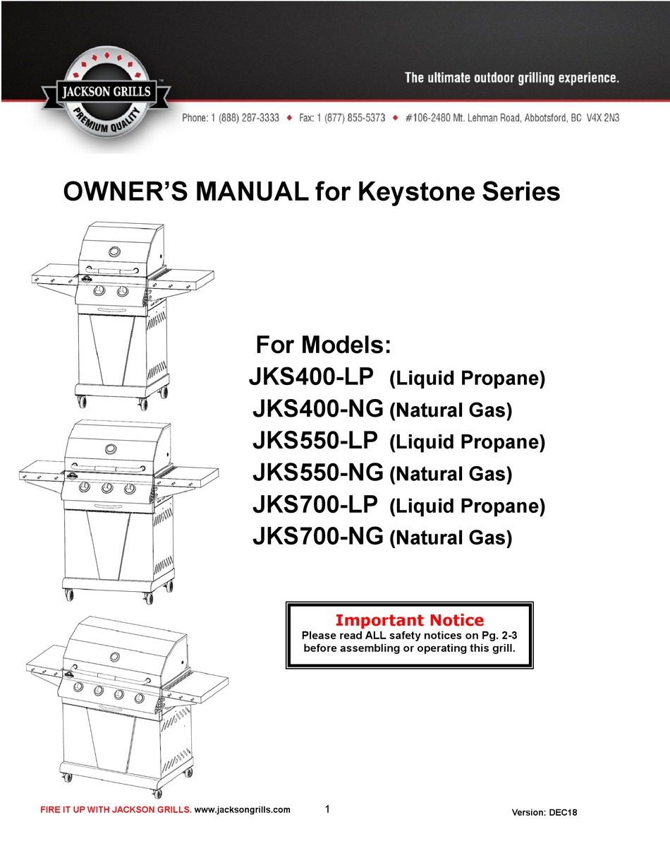 JACKSON GRILLS KEYSTONE SERIES OWNER'S MANUAL Pdf Download ManualsLib