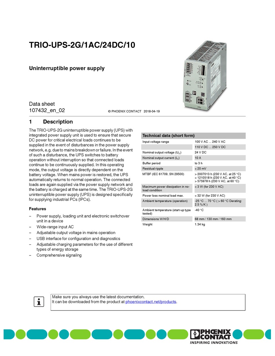 .PP222 Phoenix Contact Trio DC-UPS TRIO-UPS/1AC/24DC/5 2866611 