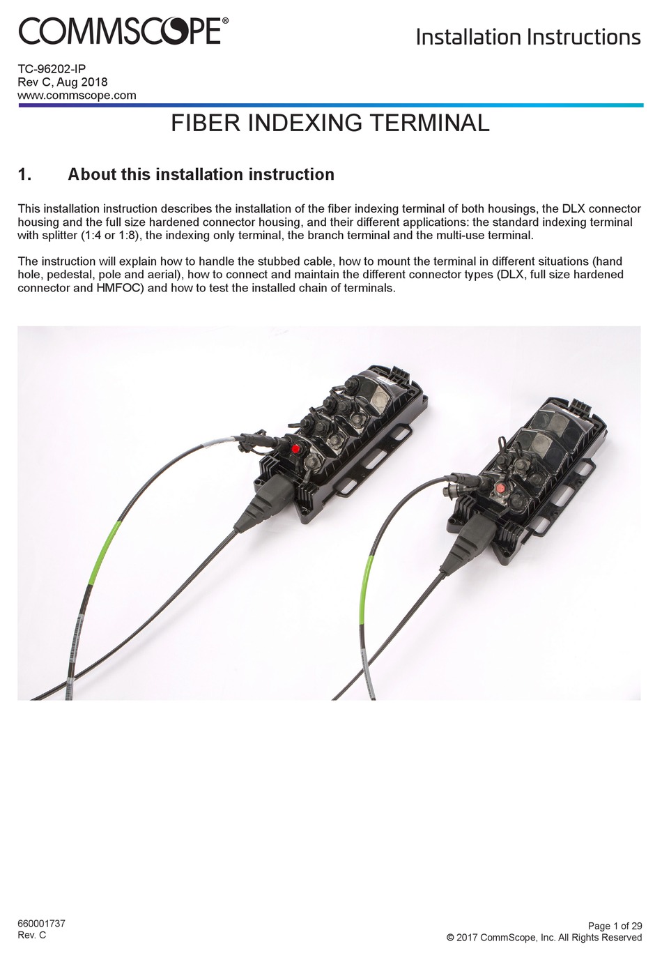 COMMSCOPE FIBER INDEXING TERMINAL INSTALLATION INSTRUCTIONS MANUAL Pdf