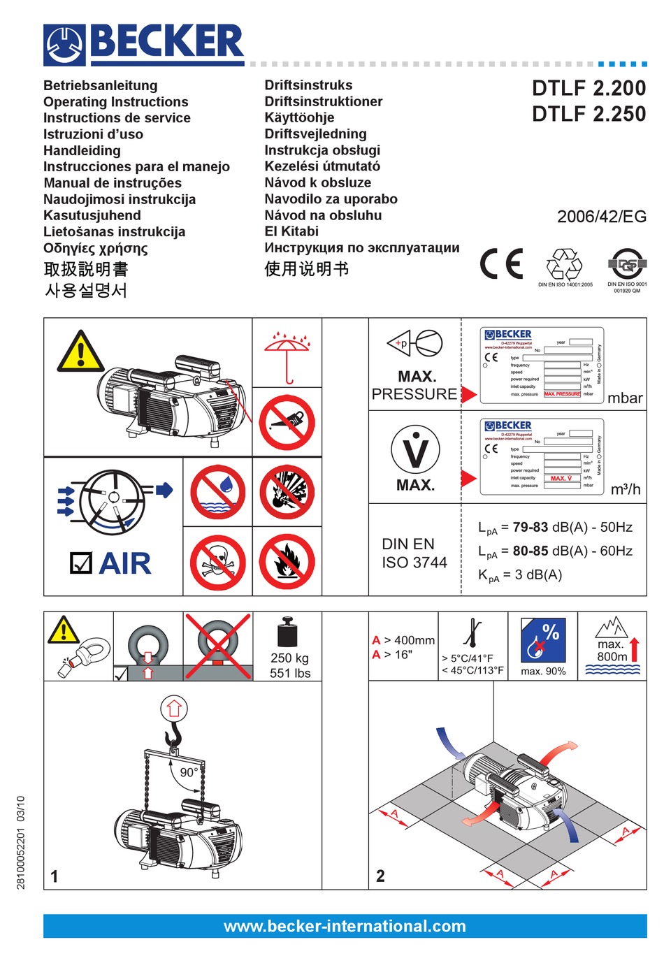 BECKER DTLF 2.200 COMPRESSOR OPERATING INSTRUCTIONS MANUAL ManualsLib