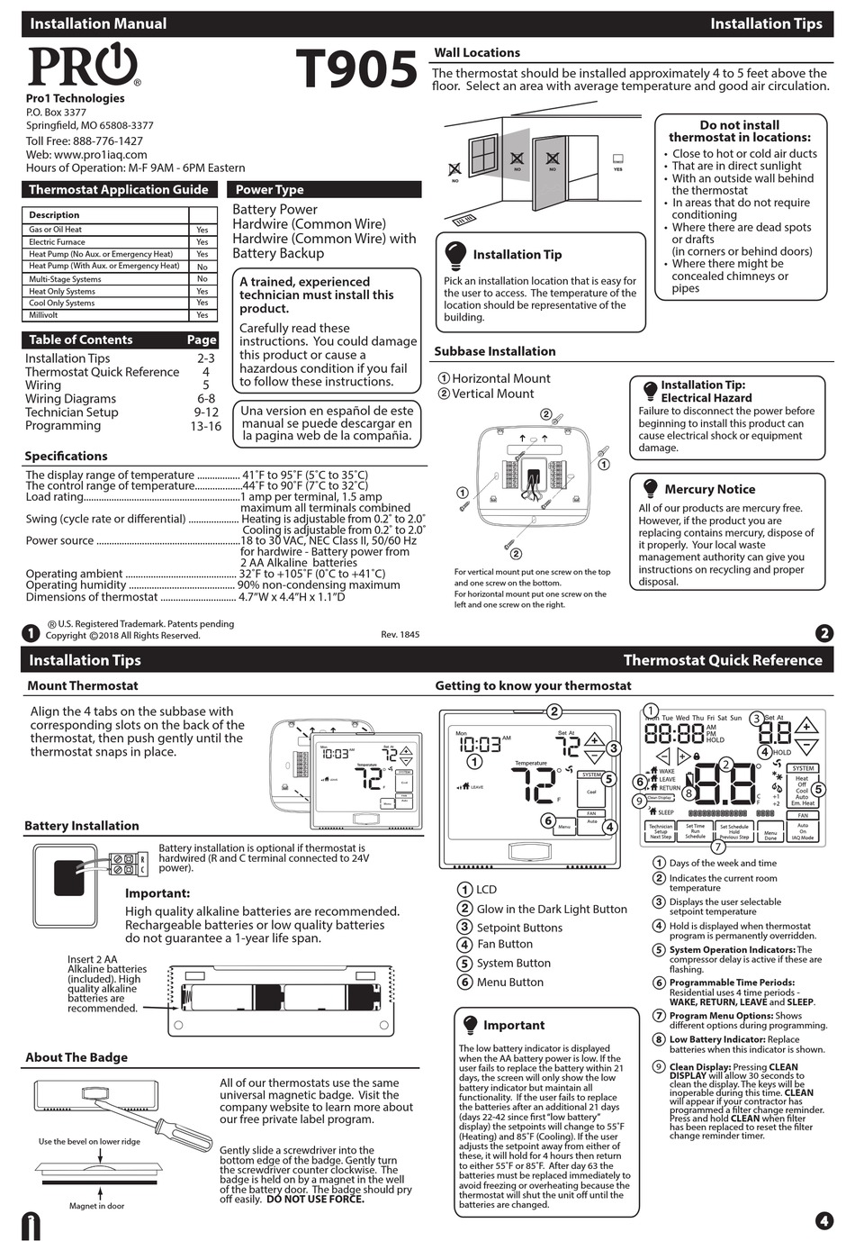 PRO1 IAQ T905 INSTALLATION MANUAL Pdf Download | ManualsLib