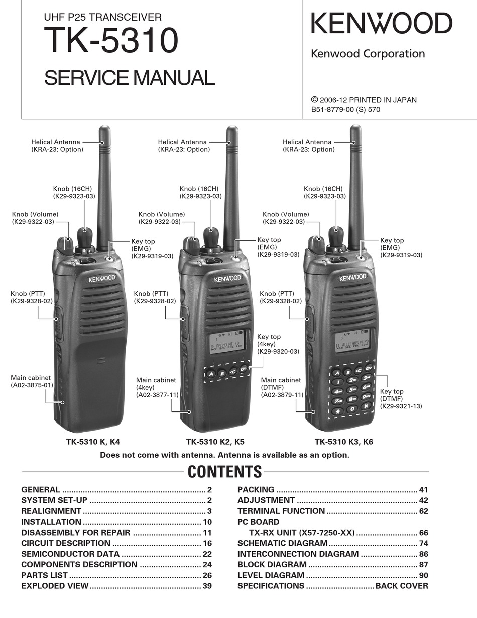 KENWOOD TK5310 K4 TRANSCEIVER SERVICE MANUAL ManualsLib
