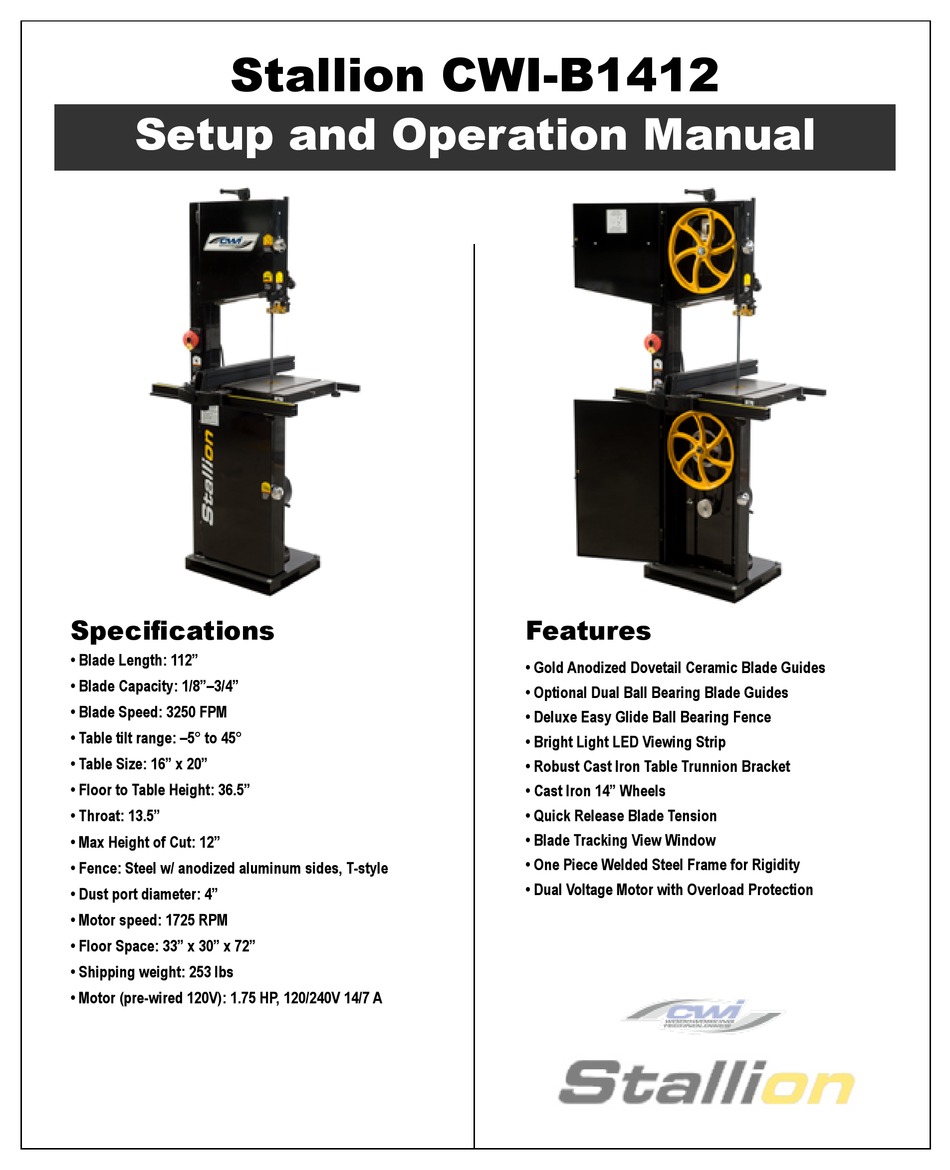 STALLION CWI-B1412 SAW SETUP AND OPERATION MANUAL | ManualsLib