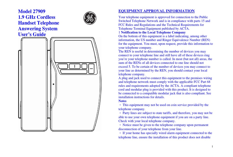 GE 27909 TELEPHONE SYSTEM USER MANUAL ManualsLib