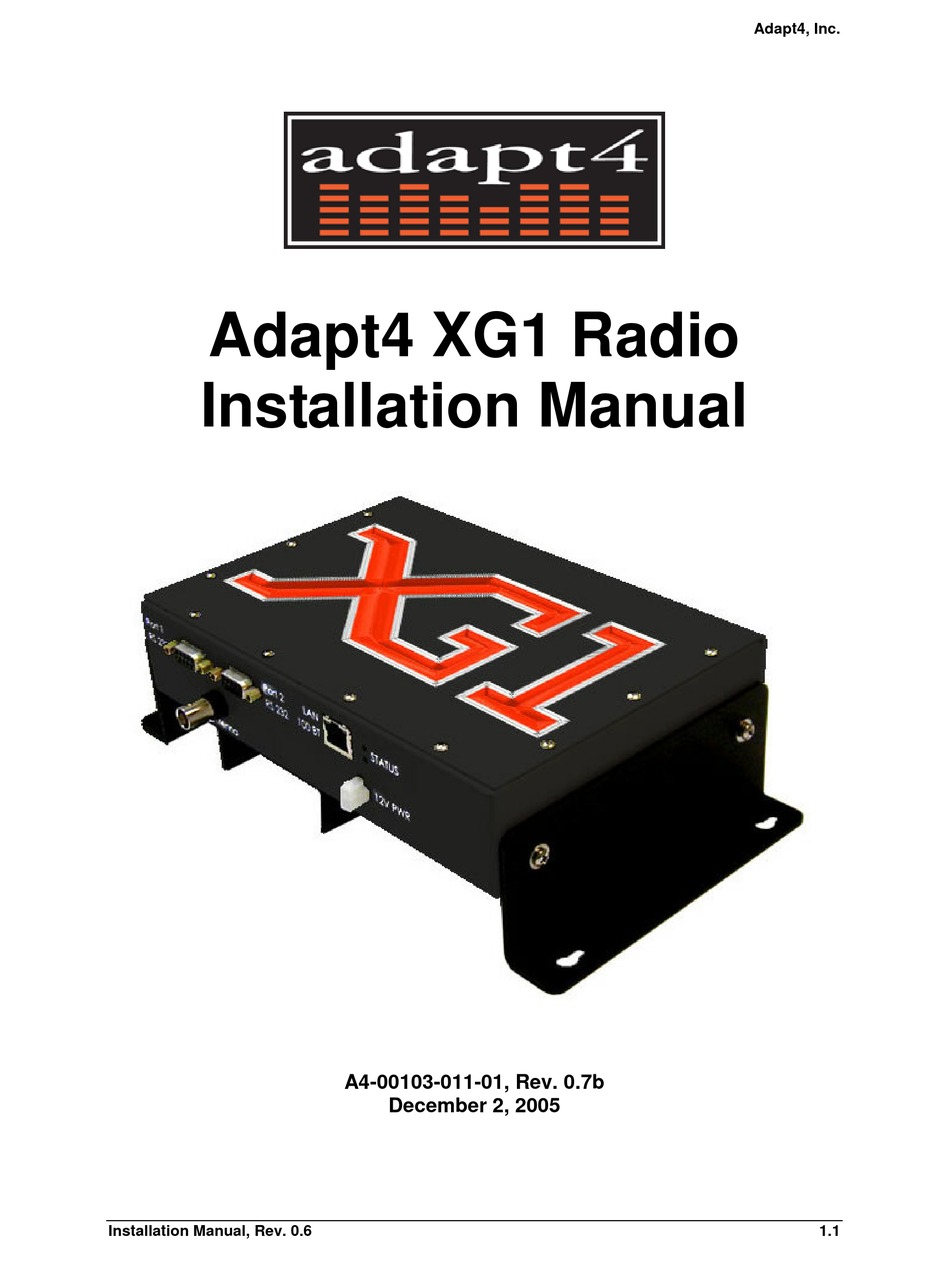 ADAPT4 XG1 RADIO INSTALLATION MANUAL ManualsLib