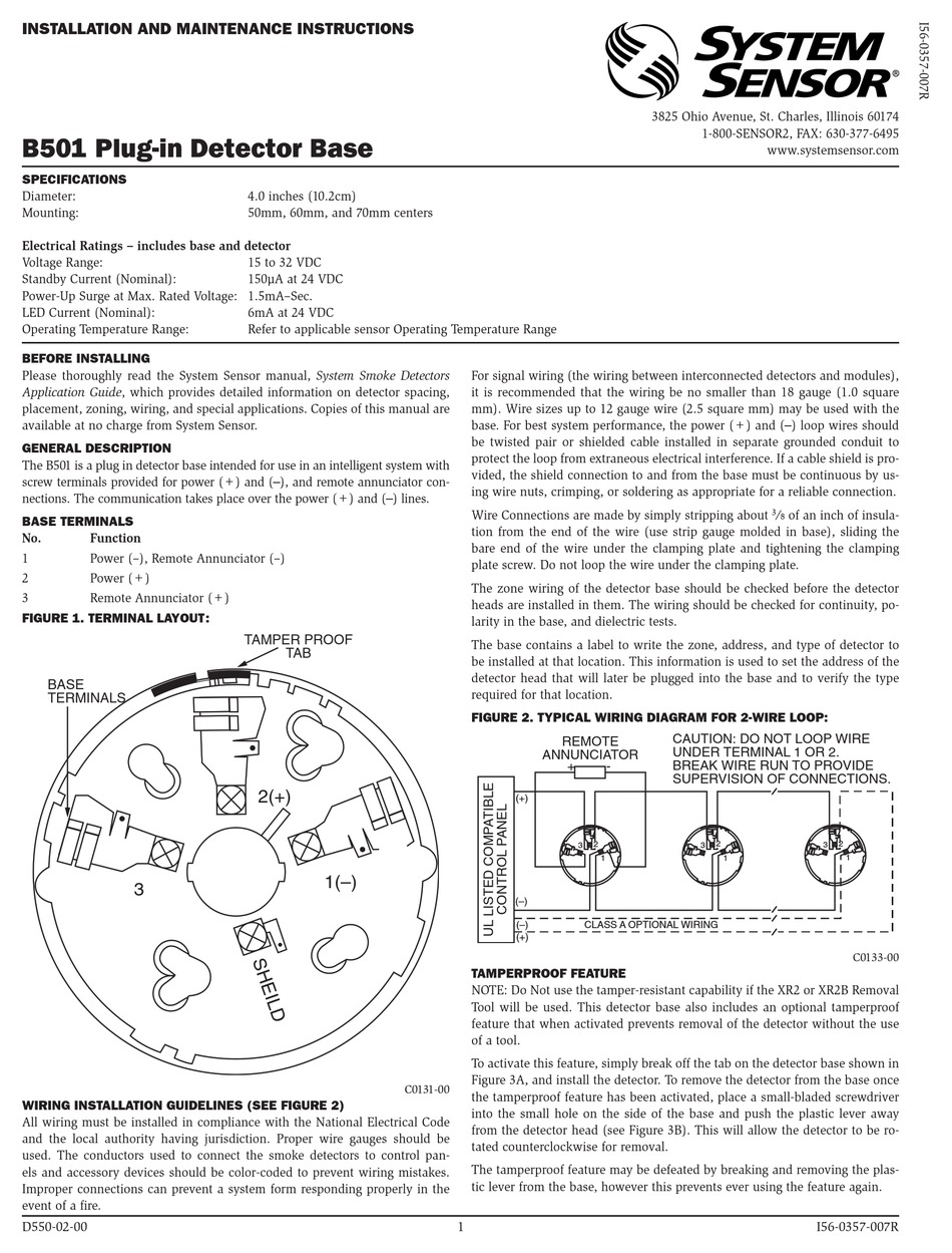 SYSTEM SENSOR B501 SMOKE ALARM INSTALLATION AND MAINTENANCE INSTRUCTIONS |  ManualsLib  System Sensor 2351e Smoke Detector Wiring Diagram    ManualsLib