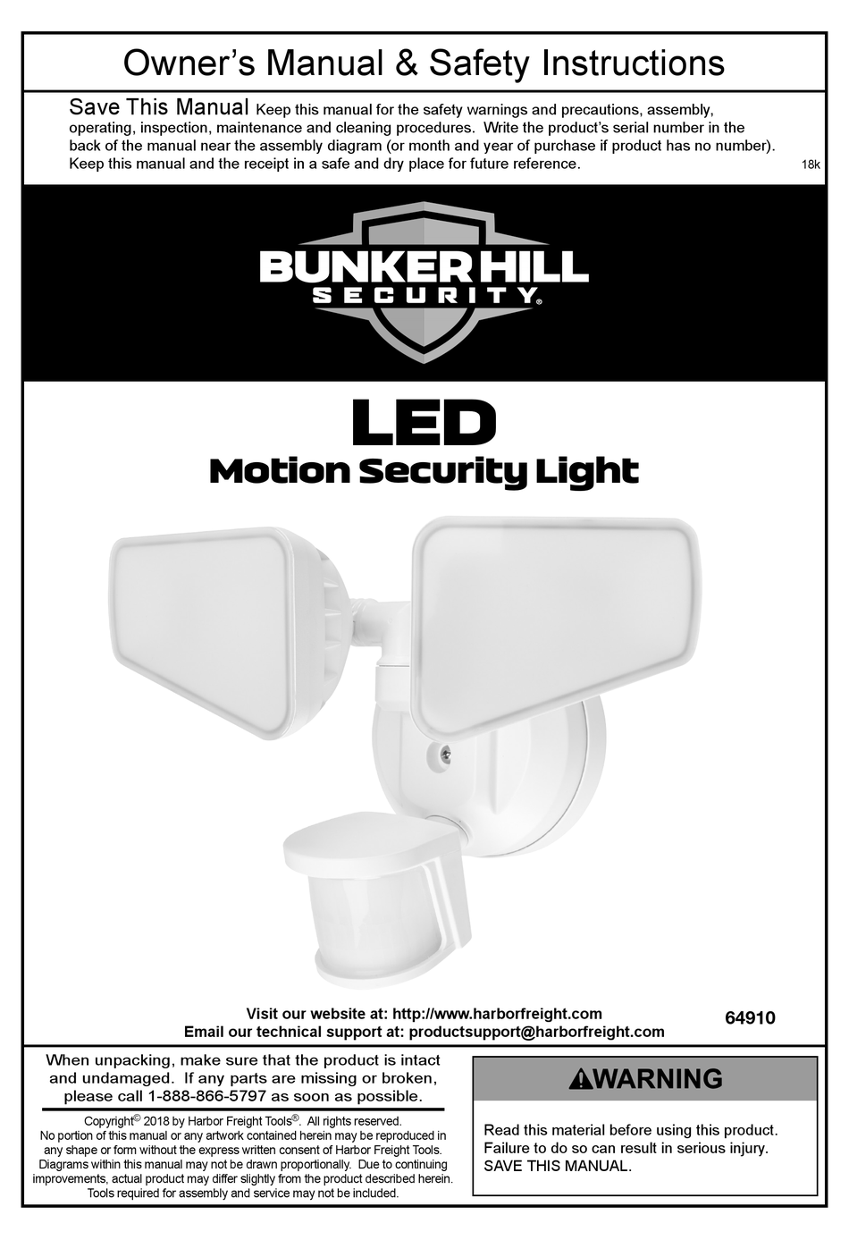 BUNKER HILL SECURITY 64910 FLOOD LIGHT OWNER S MANUAL SAFETY 