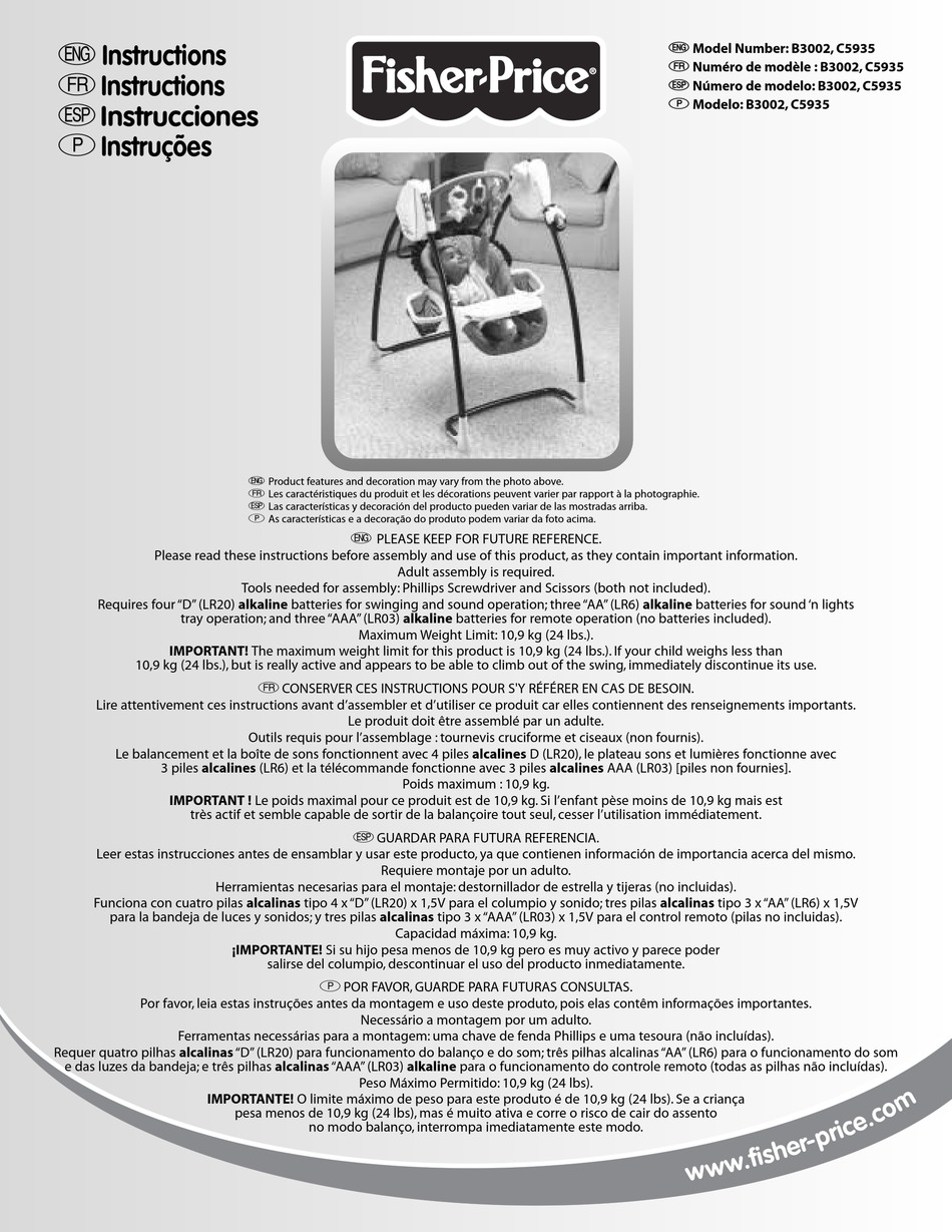 FISHERPRICE B3002 BABY SWING INSTRUCTIONS MANUAL ManualsLib